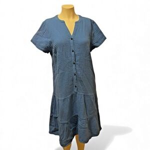 J Jill Cotton-Gauze Tiered Drop Waist‎ Midi Dress Size S Blue/Cyan Lagenlook